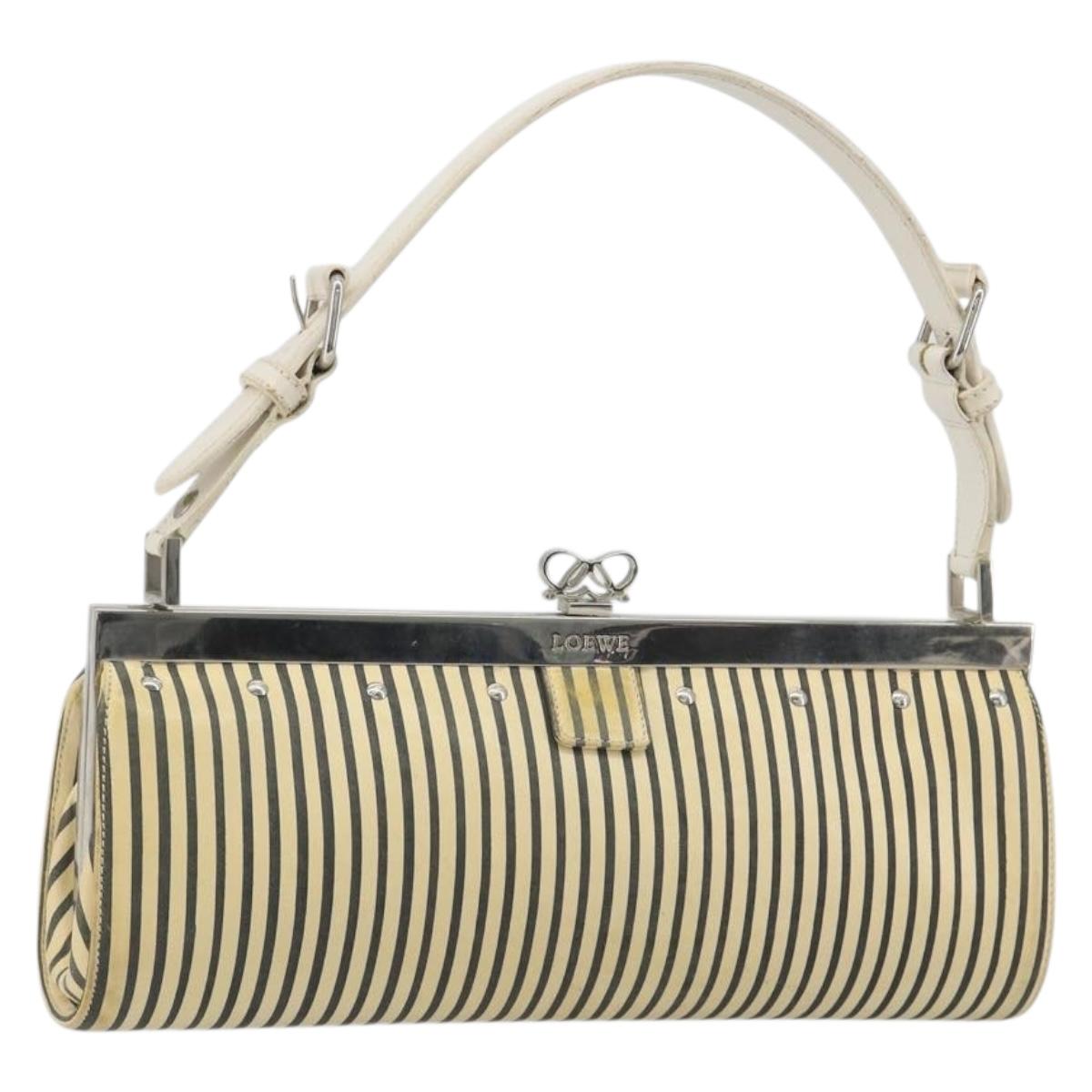 LOEWE Shoulder Bag Leather White Silver Auth 193364