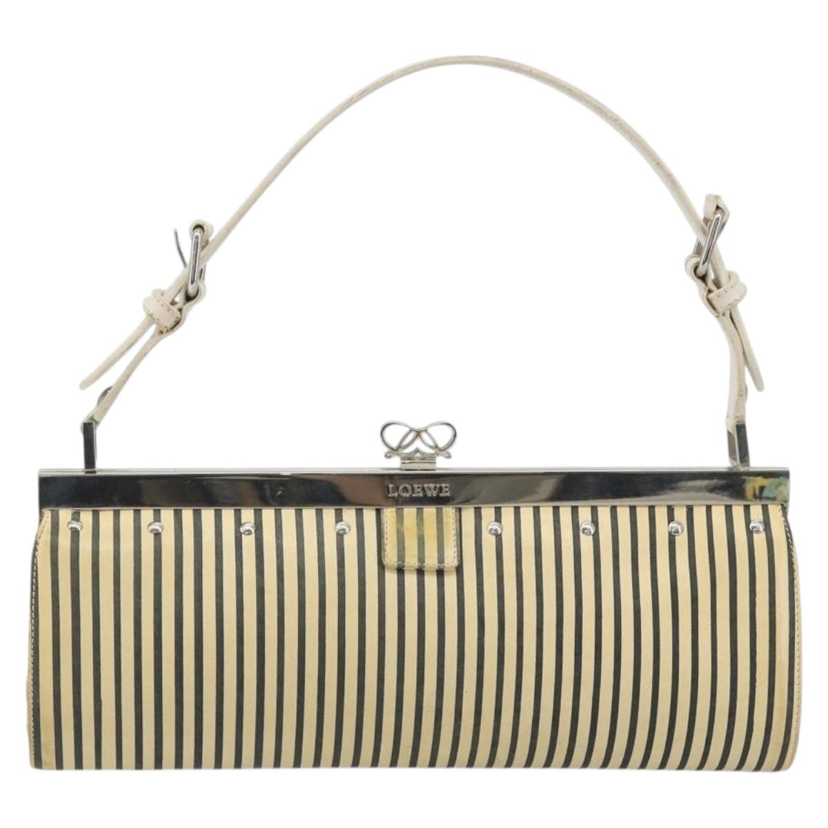 LOEWE Shoulder Bag Leather White Silver Auth 193364