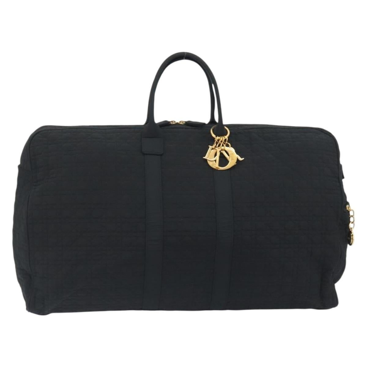 Christian Dior Canage Boston Bag Nylon Black Gold Auth 193370A