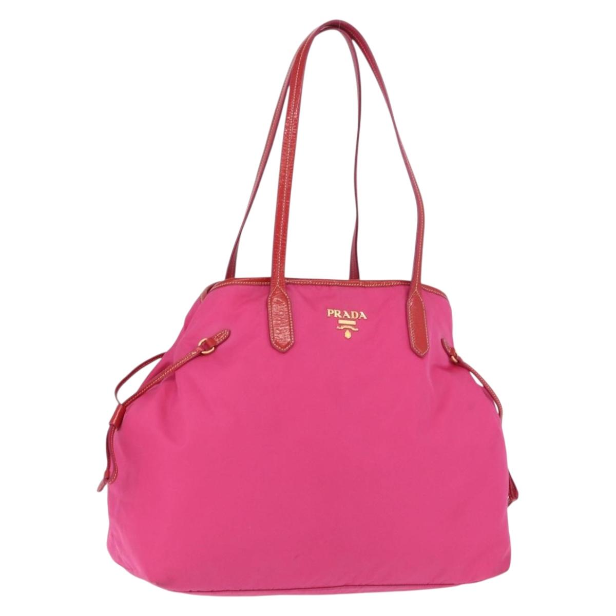 PRADA Tote Bag Nylon Gold Pink Auth 193372A