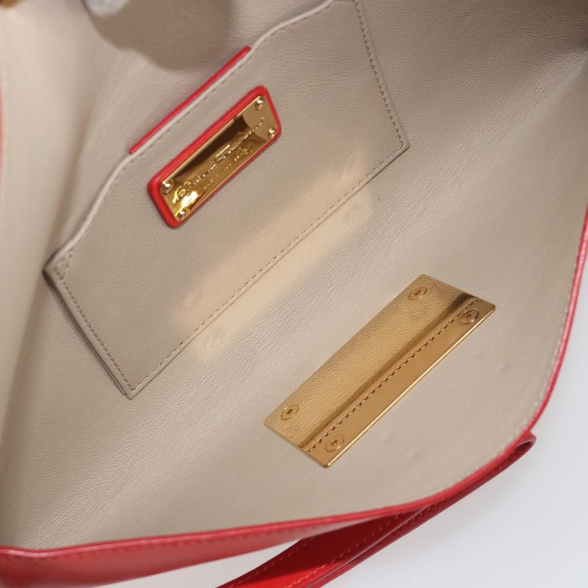 Salvatore Ferragamo Gancini Clutch Bag Leather Orange Gold Auth 193379V