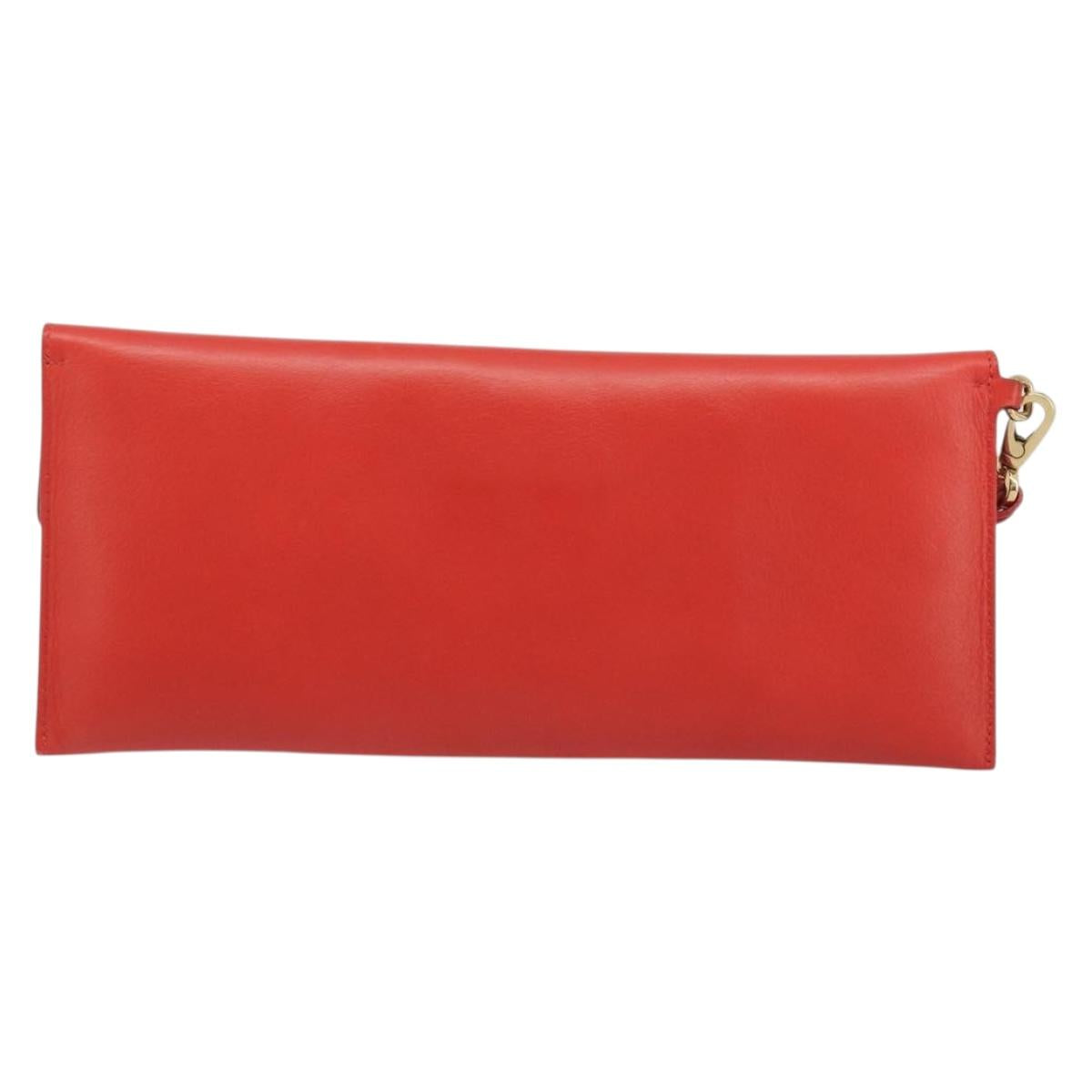 Salvatore Ferragamo Gancini Clutch Bag Leather Orange Gold Auth 193379V
