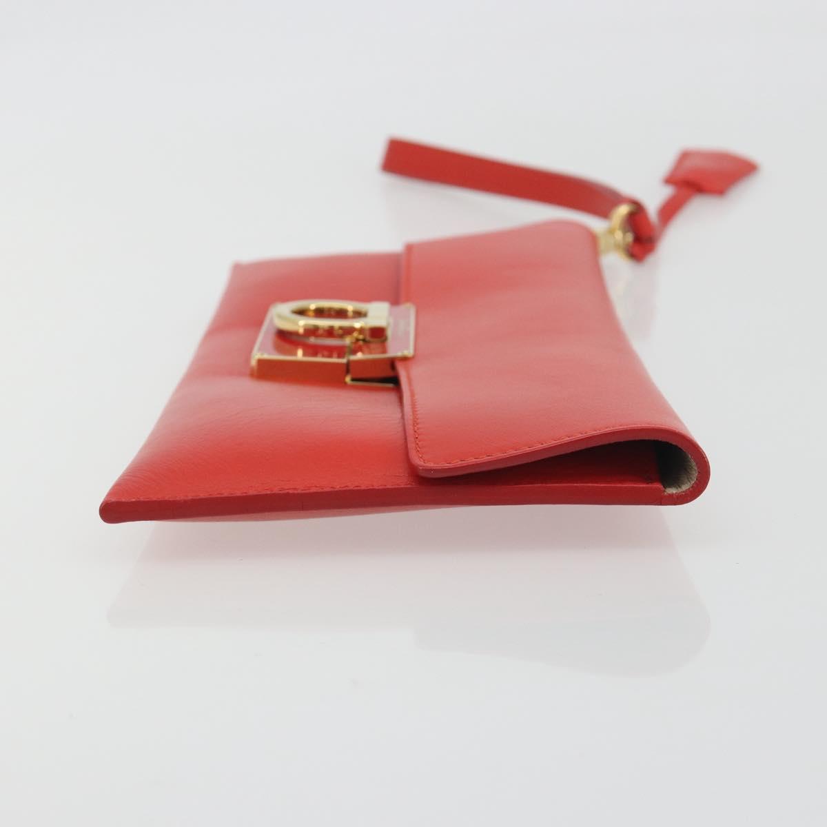 Salvatore Ferragamo Gancini Clutch Bag Leather Orange Gold Auth 193379V