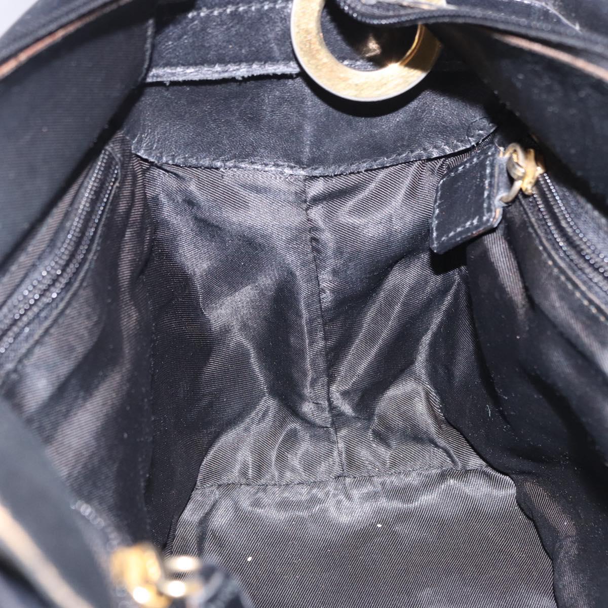 CELINE Circle Hand Bag Nylon Black Gold Auth 193380