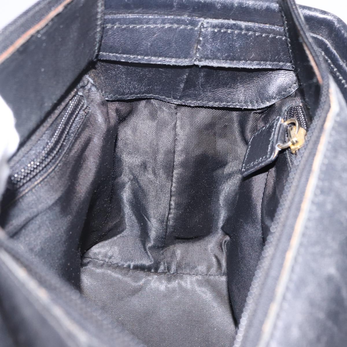CELINE Circle Hand Bag Nylon Black Gold Auth 193380