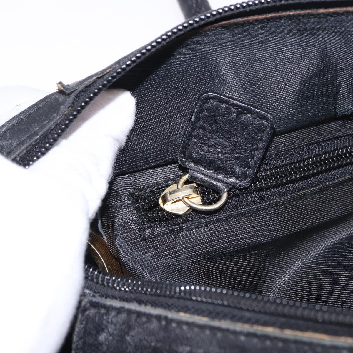 CELINE Circle Hand Bag Nylon Black Gold Auth 193380