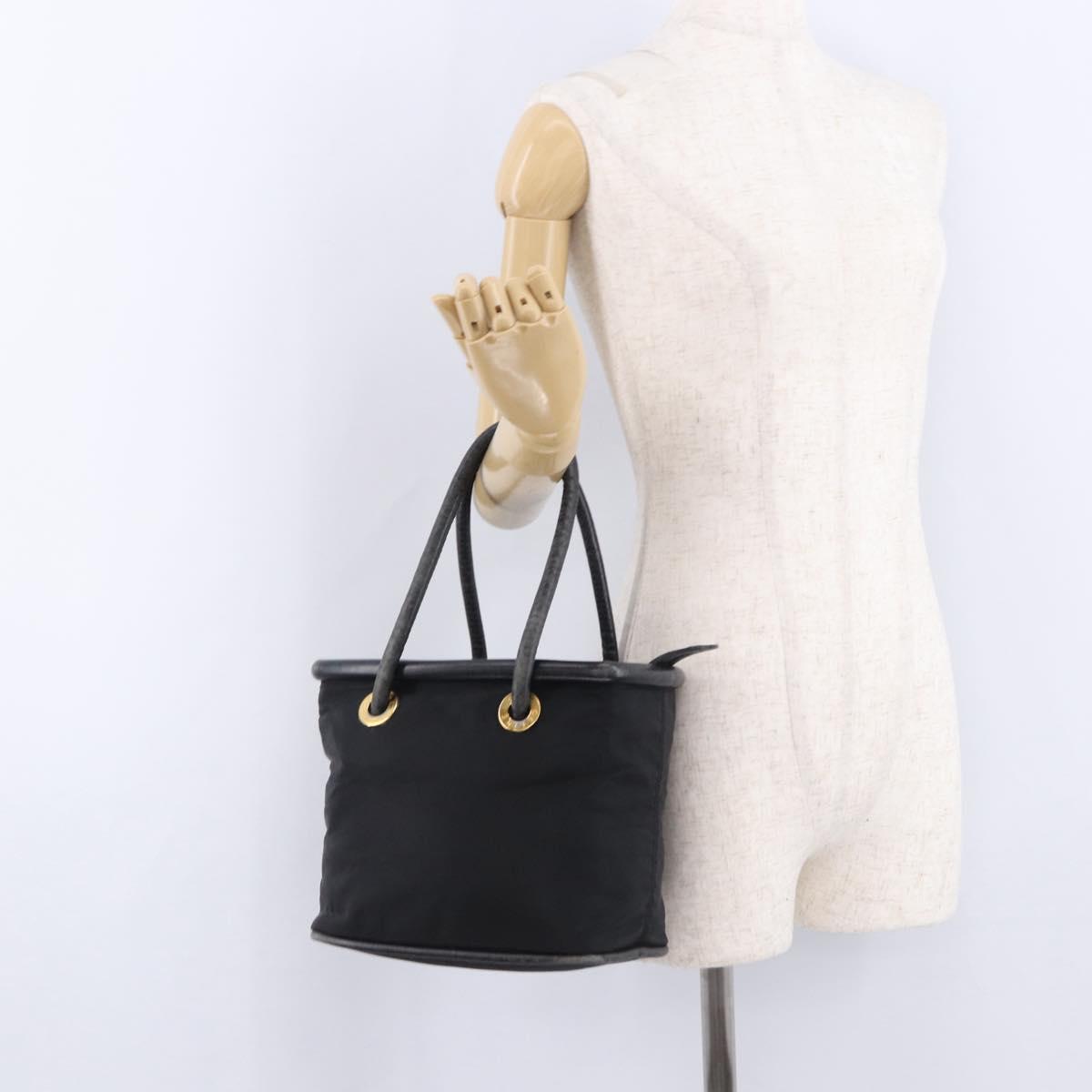 CELINE Circle Hand Bag Nylon Black Gold Auth 193380