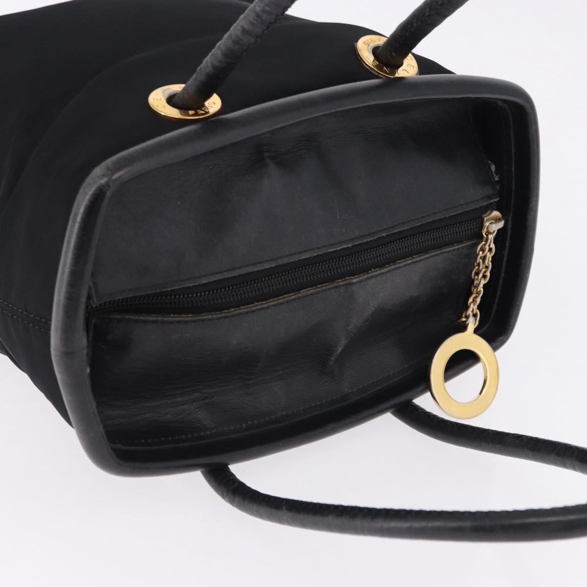 CELINE Circle Hand Bag Nylon Black Gold Auth 193380