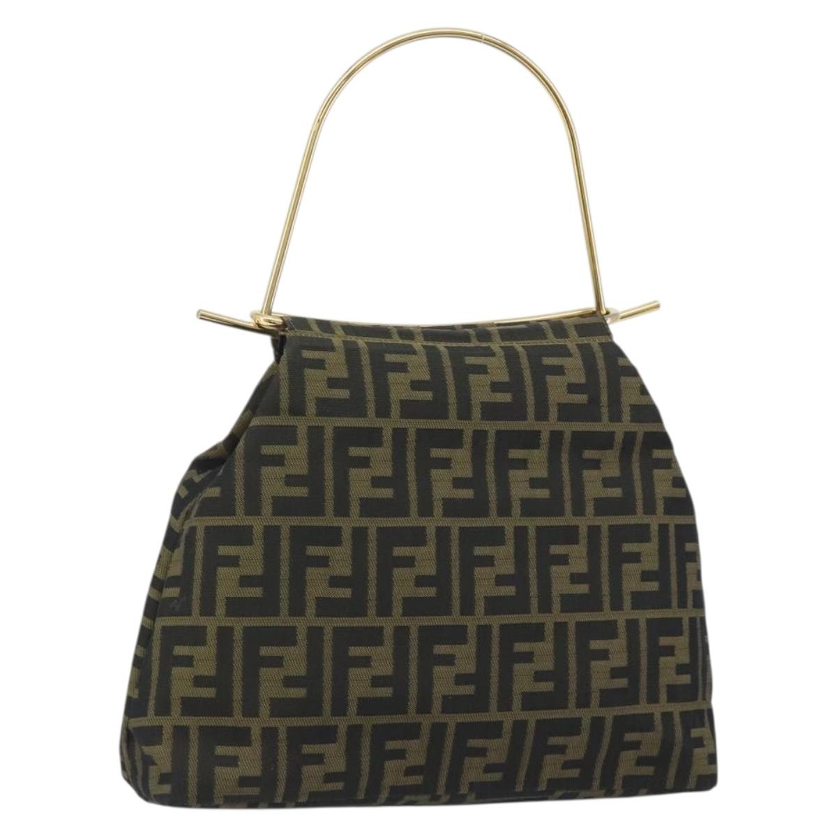 FENDI Zucca Canvas Hand Bag Black Brown Auth 193381A