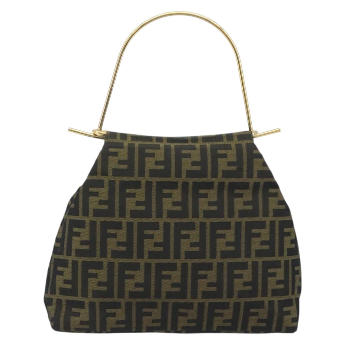 FENDI Zucca Canvas Hand Bag Black Brown Auth 193381A