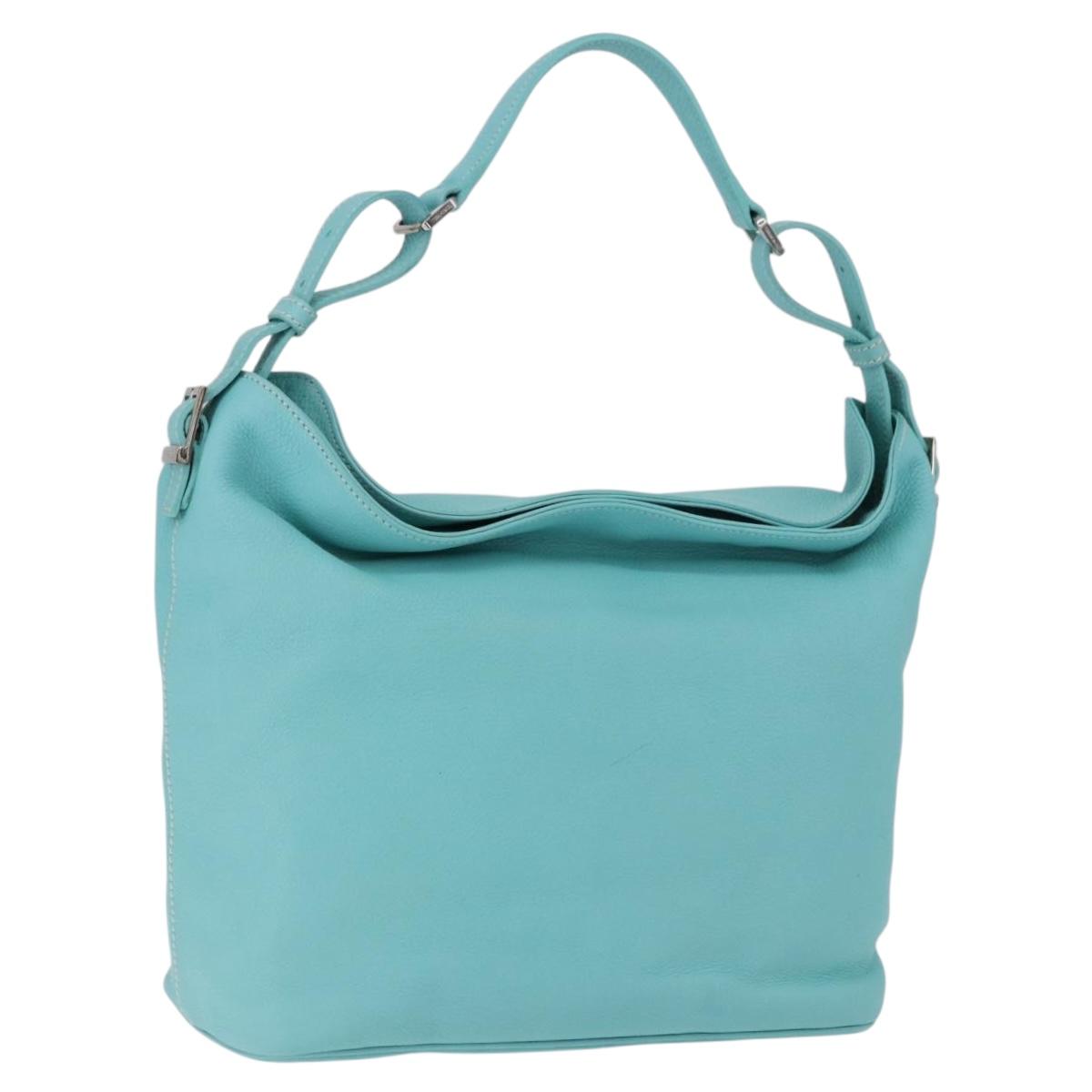 TIFFANY&Co. Shoulder Bag Leather Turquoise Blue Auth 193383V