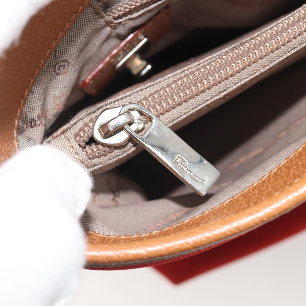 Salvatore Ferragamo Gancini Tote Bag Canvas Red Silver Auth 193384V