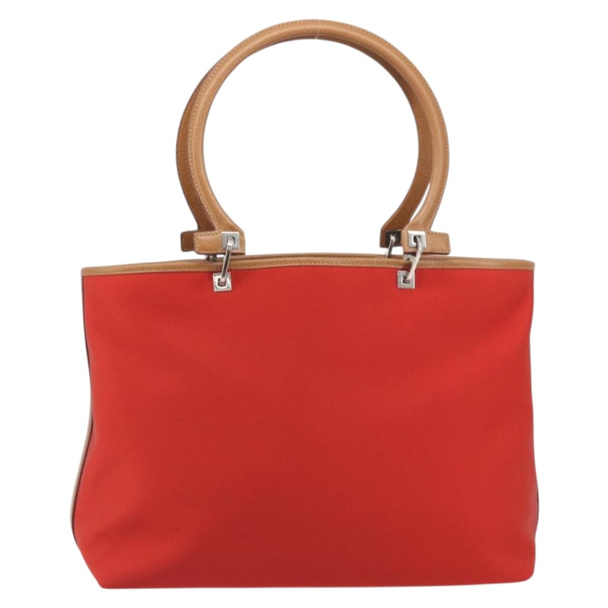 Salvatore Ferragamo Gancini Tote Bag Canvas Red Silver Auth 193384V