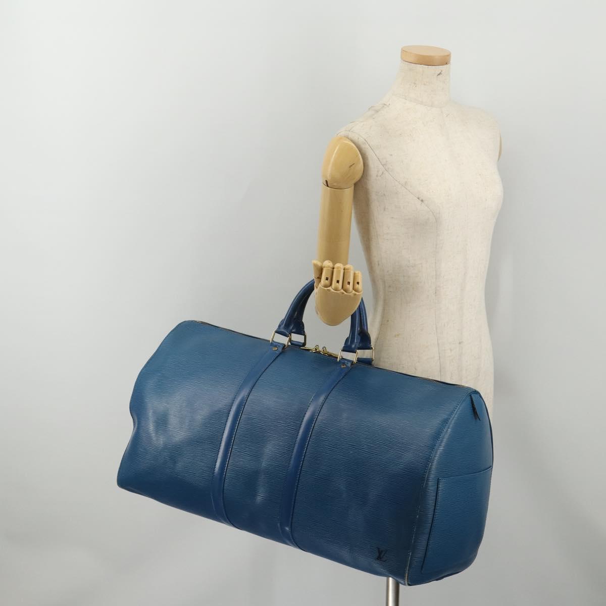 LOUIS VUITTON Epi Keepall 55 Boston Bag Toledo Blue M42955 LV Auth 193385
