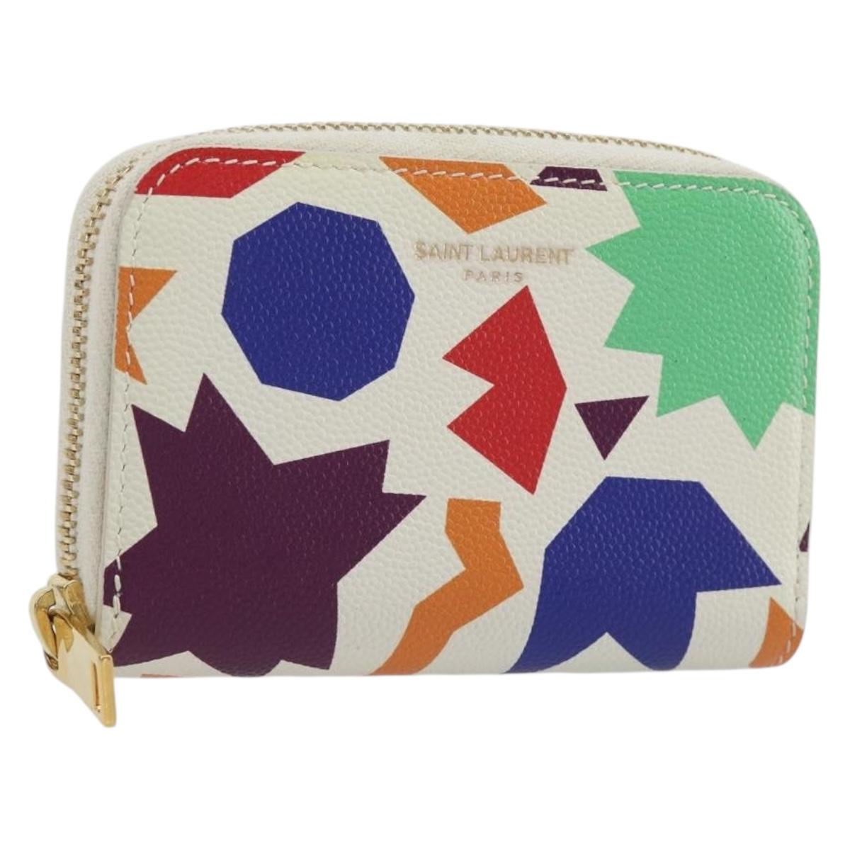 SAINT LAURENT Coin Purse Leather Multicolor Silver Auth 193388V