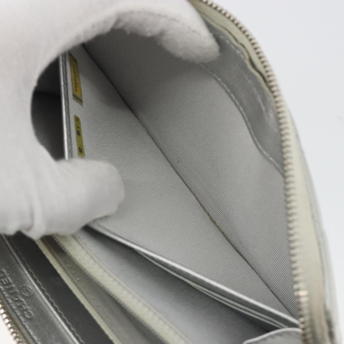 CHANEL Matelasse Long Wallet Lamb Skin Silver CC Auth 193392A