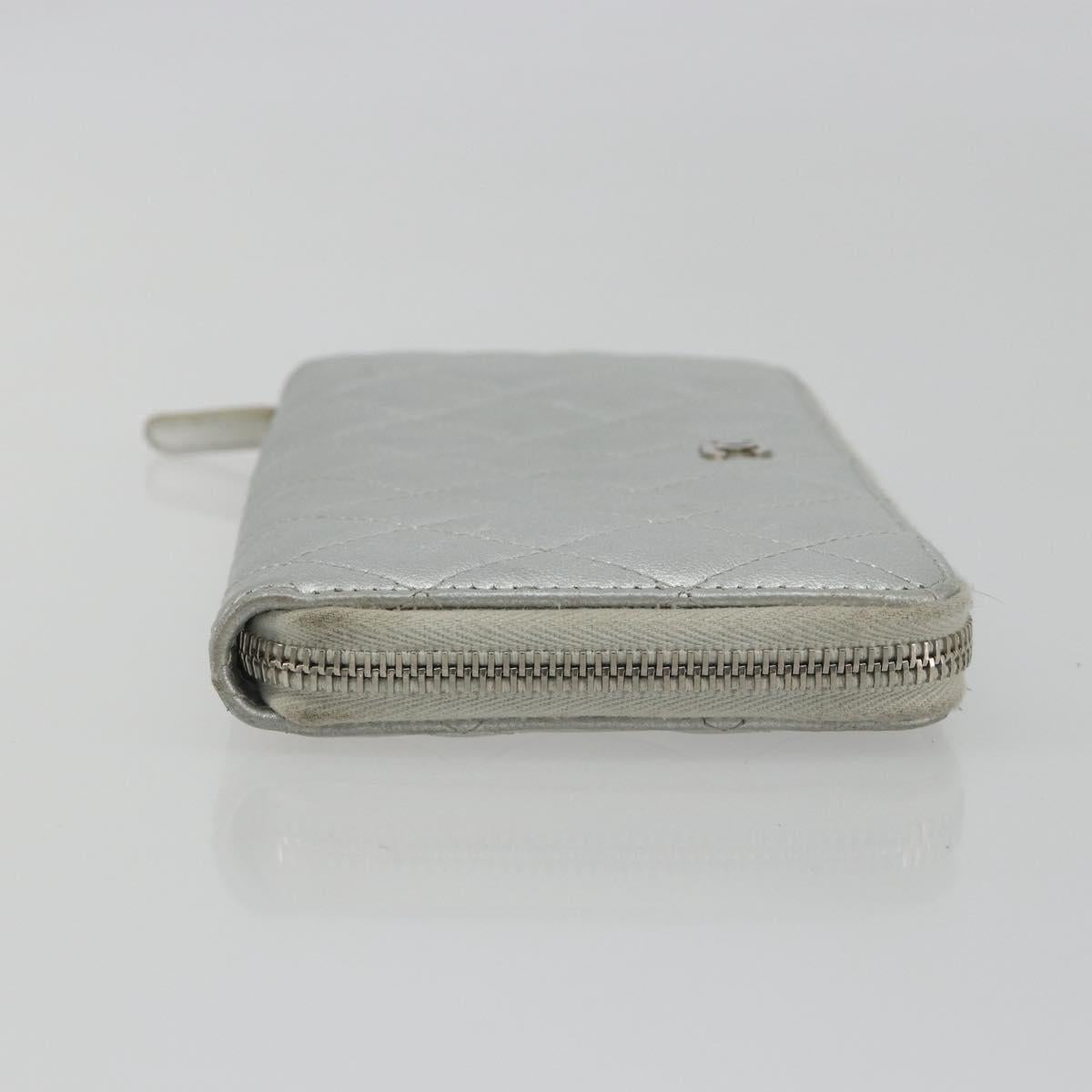 CHANEL Matelasse Long Wallet Lamb Skin Silver CC Auth 193392A