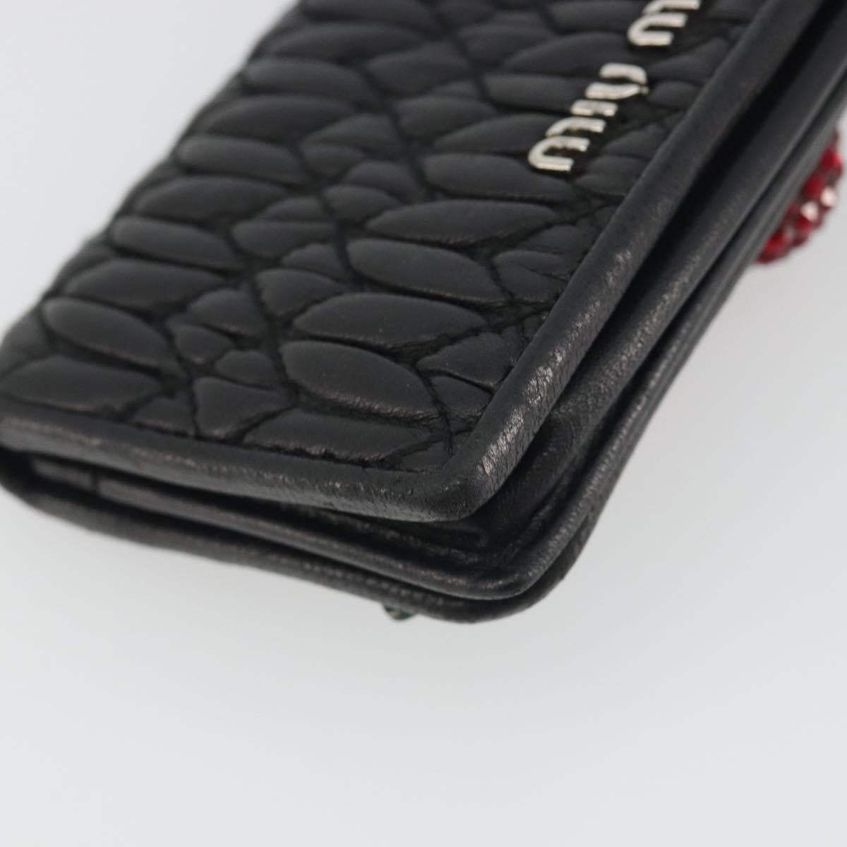 Miu Miu Matelasse Card Case Leather Black Silver Auth 193398A