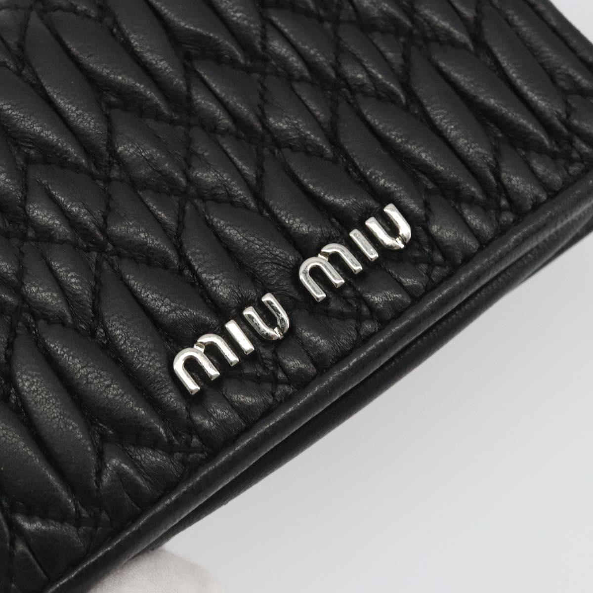 Miu Miu Matelasse Card Case Leather Black Silver Auth 193398A