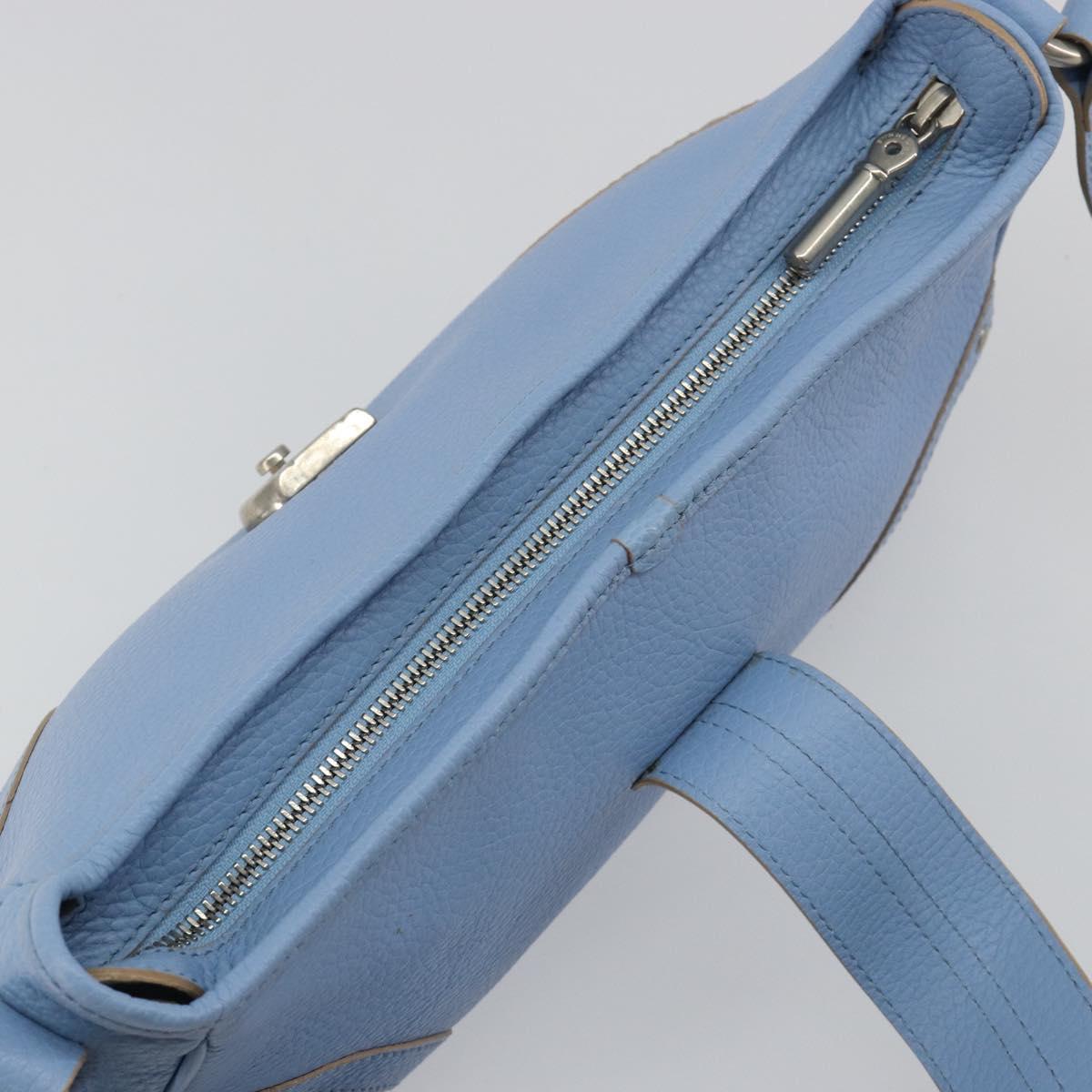 BURBERRY Shoulder Bag Leather Light Blue Silver Auth 193399A