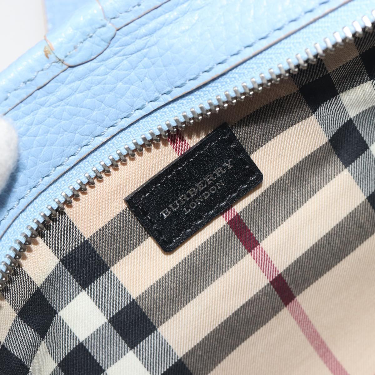 BURBERRY Shoulder Bag Leather Light Blue Silver Auth 193399A