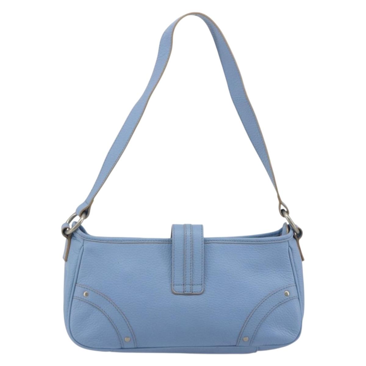 BURBERRY Shoulder Bag Leather Light Blue Silver Auth 193399A