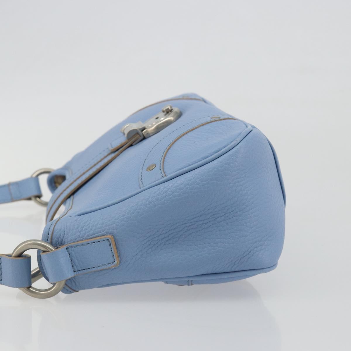 BURBERRY Shoulder Bag Leather Light Blue Silver Auth 193399A