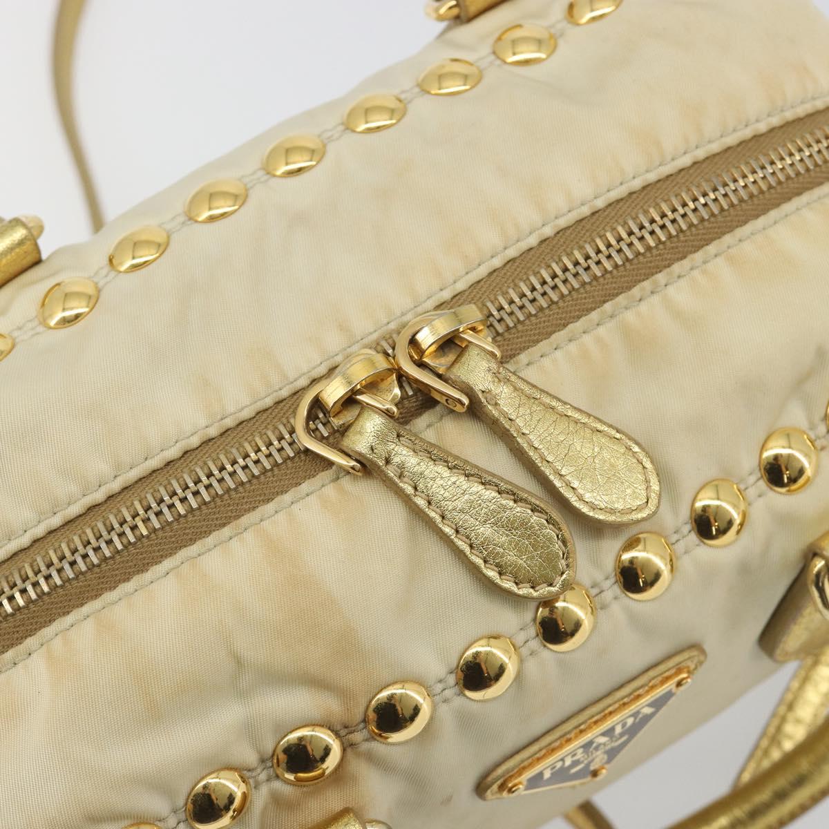 PRADA Shoulder Bag Nylon 2way Beige Gold Auth 193402A