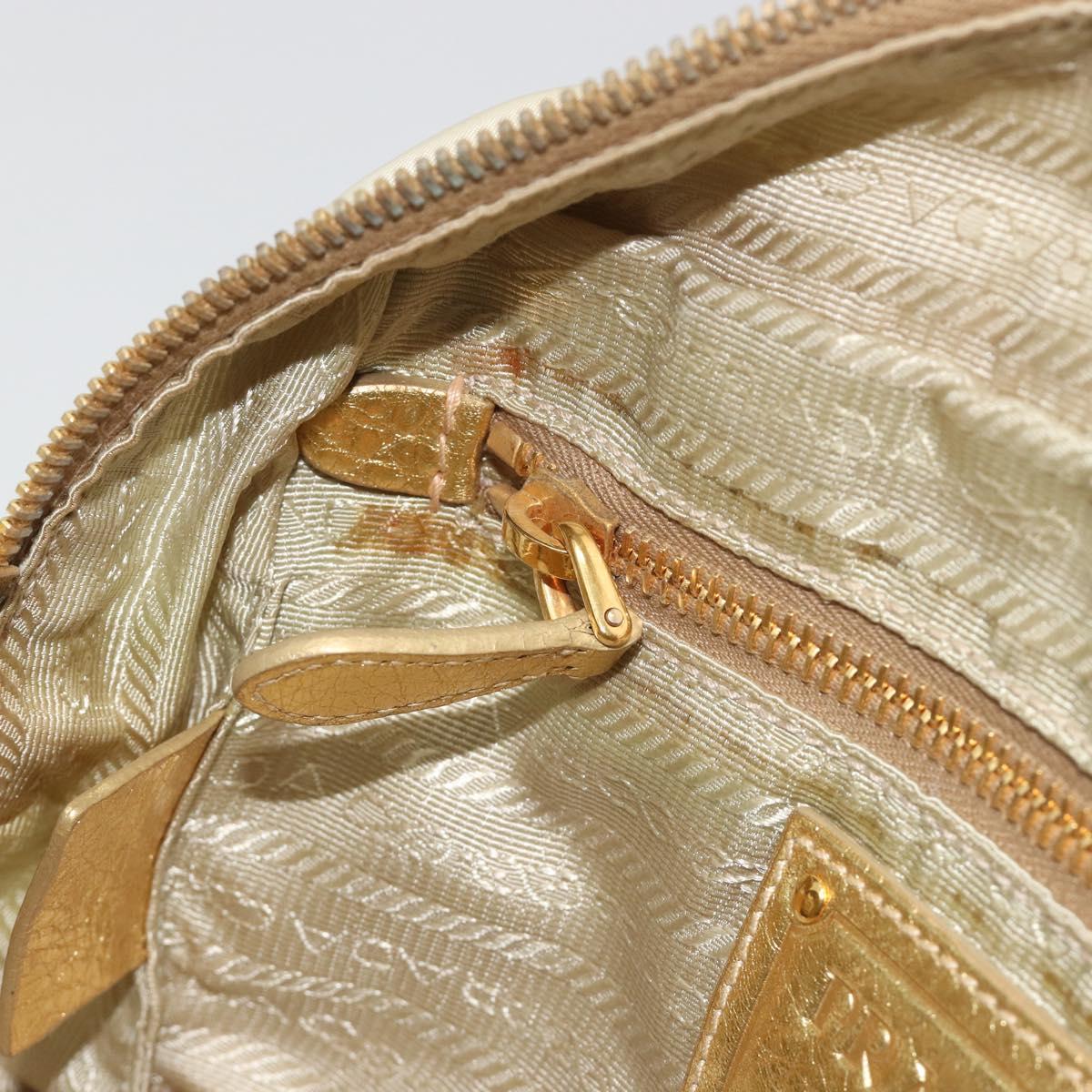PRADA Shoulder Bag Nylon 2way Beige Gold Auth 193402A