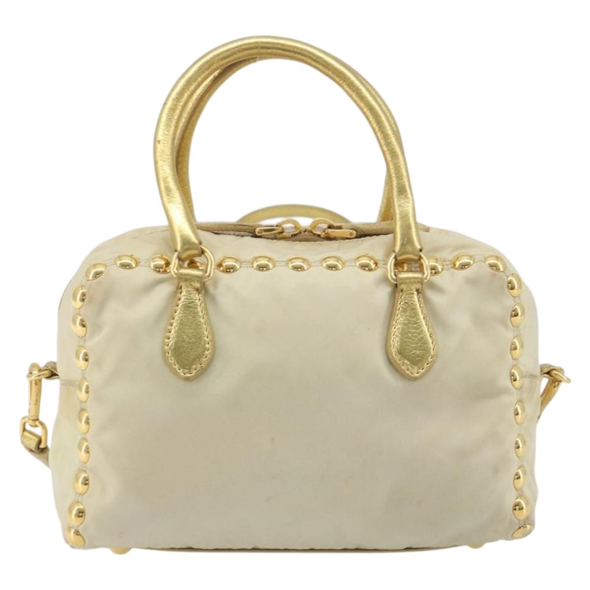 PRADA Shoulder Bag Nylon 2way Beige Gold Auth 193402A
