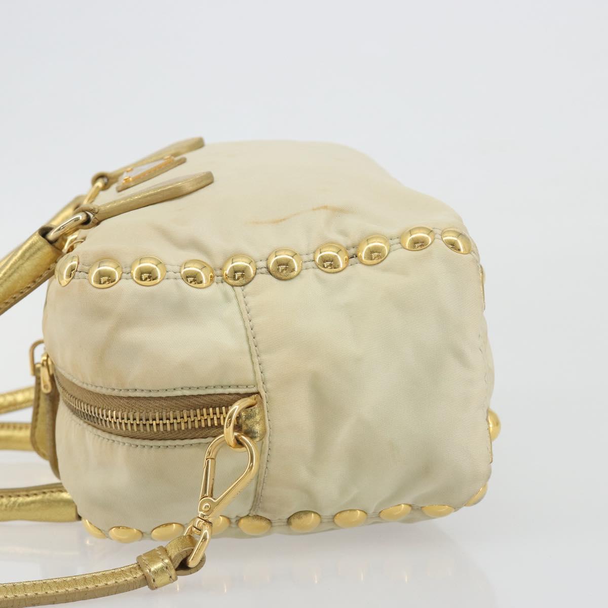 PRADA Shoulder Bag Nylon 2way Beige Gold Auth 193402A