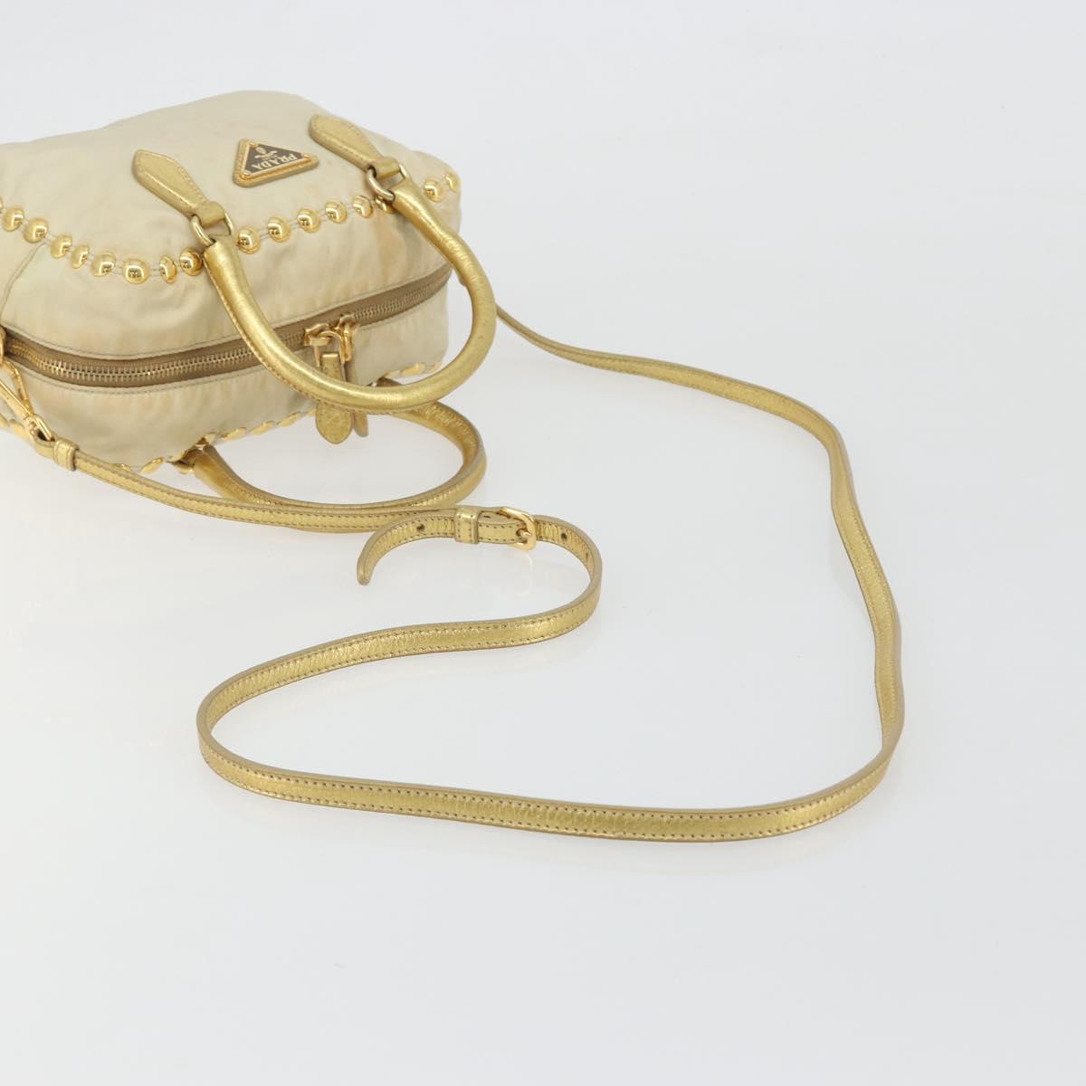 PRADA Shoulder Bag Nylon 2way Beige Gold Auth 193402A