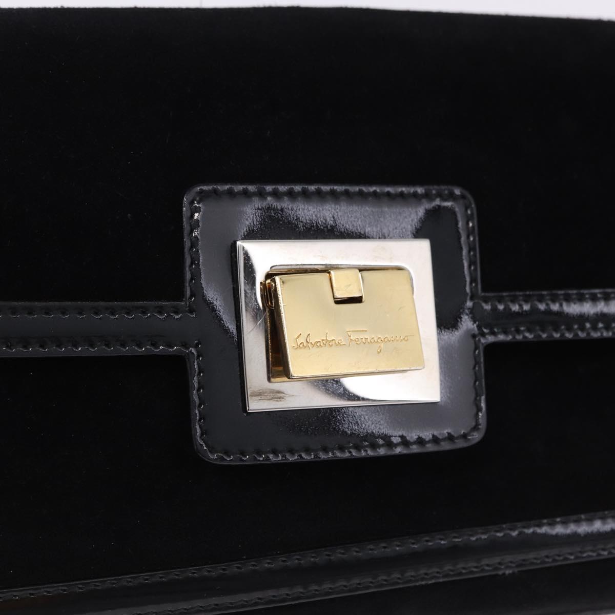 Salvatore Ferragamo Shoulder Bag Suede Black Gold Auth 193403A