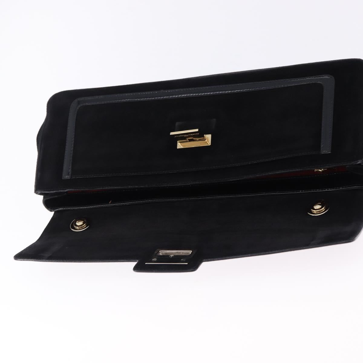 Salvatore Ferragamo Shoulder Bag Suede Black Gold Auth 193403A