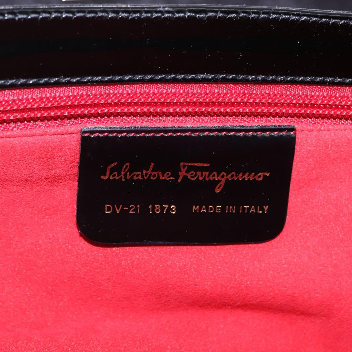 Salvatore Ferragamo Shoulder Bag Suede Black Gold Auth 193403A