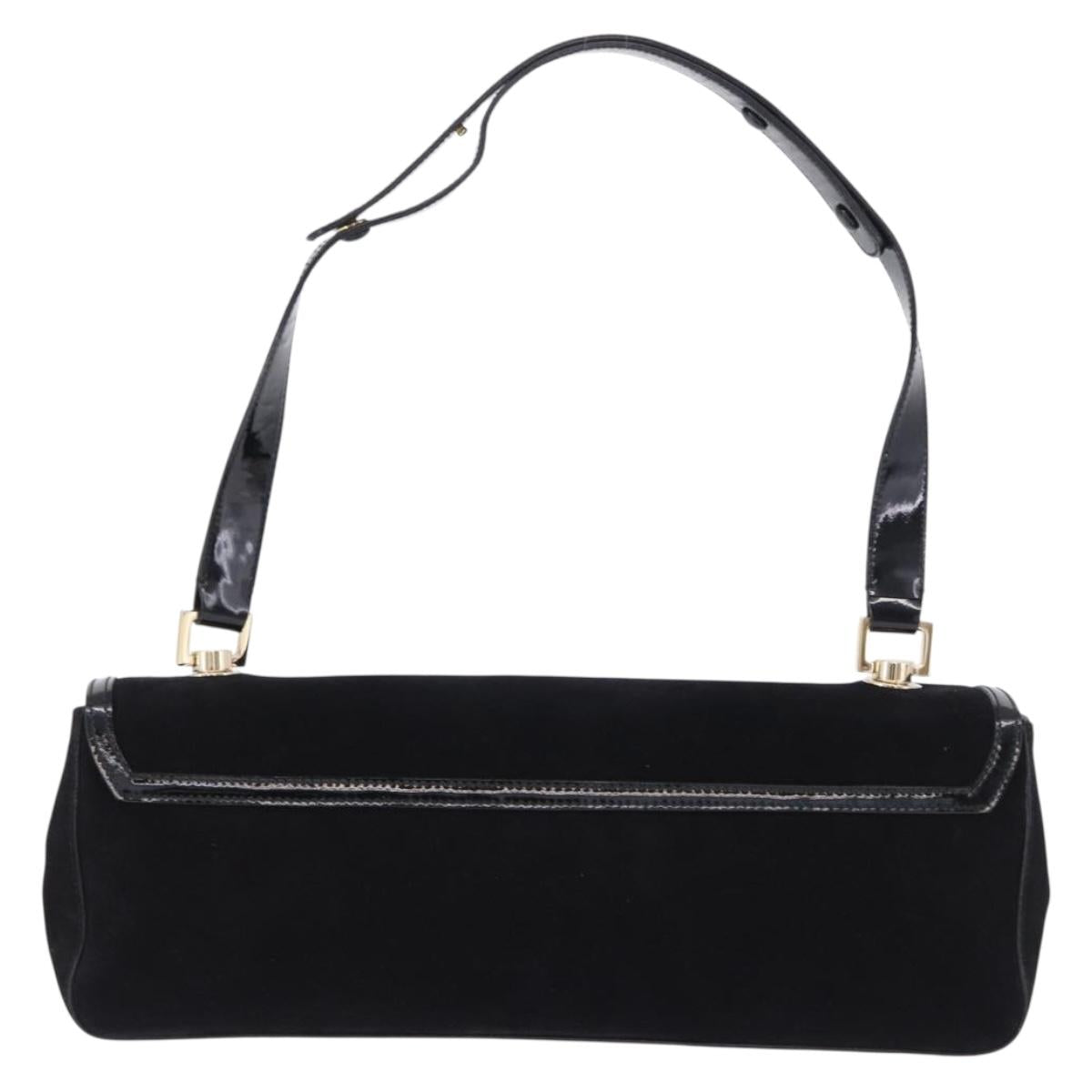 Salvatore Ferragamo Shoulder Bag Suede Black Gold Auth 193403A