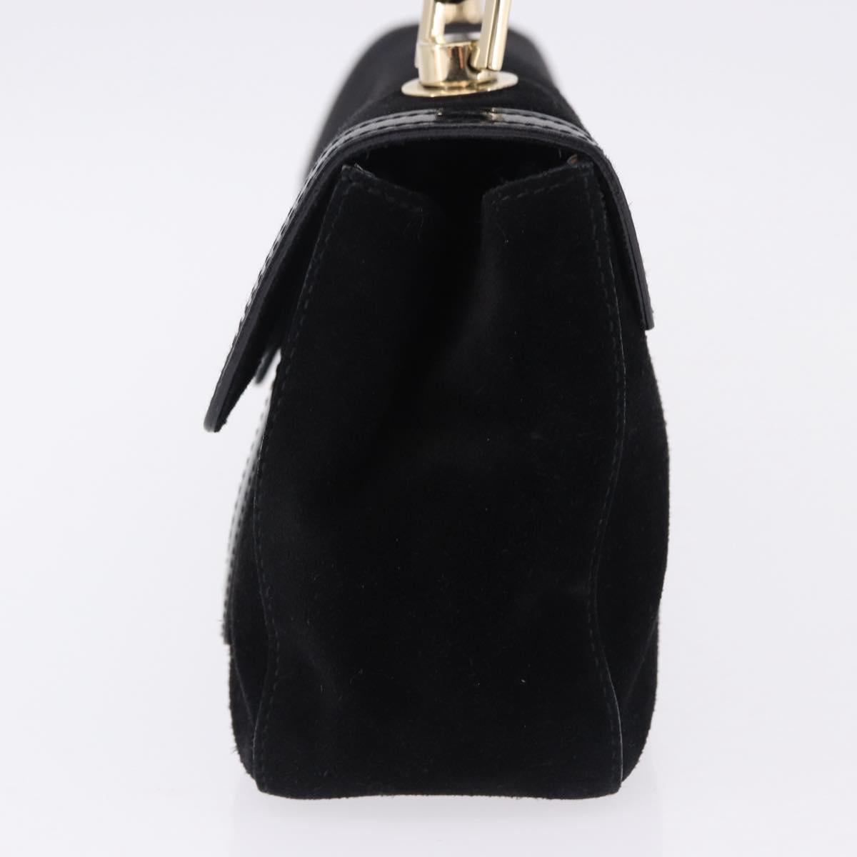 Salvatore Ferragamo Shoulder Bag Suede Black Gold Auth 193403A