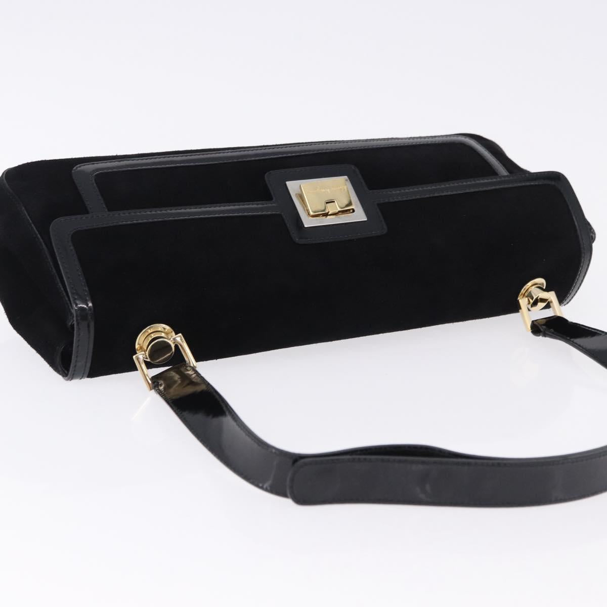 Salvatore Ferragamo Shoulder Bag Suede Black Gold Auth 193403A