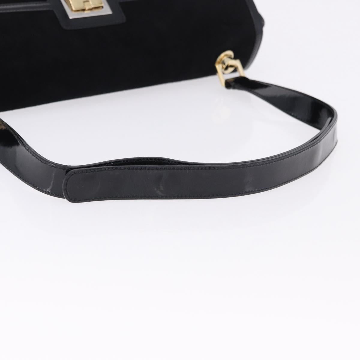 Salvatore Ferragamo Shoulder Bag Suede Black Gold Auth 193403A