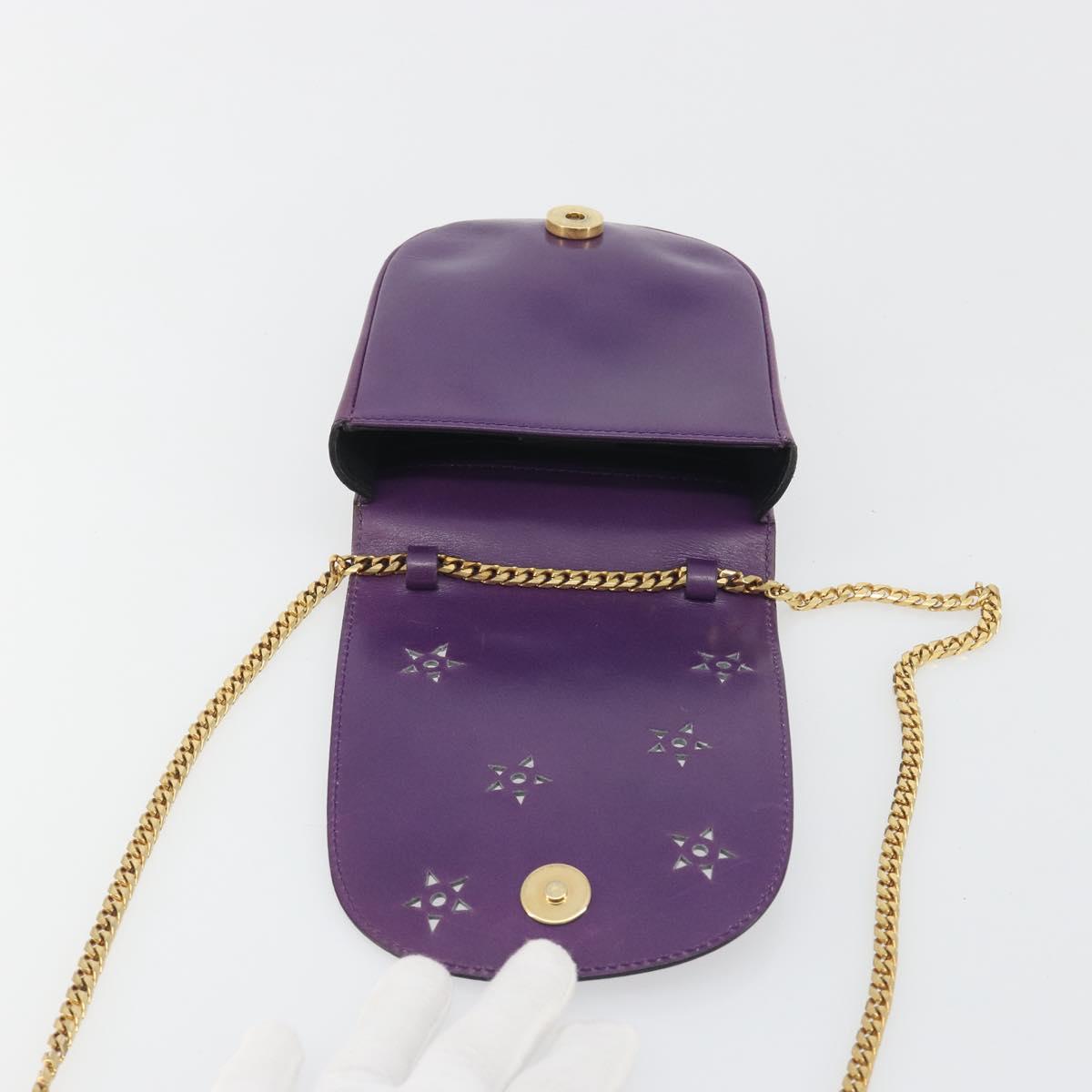 CELINE Star Ball Chain Shoulder Bag Leather Purple Gold Auth 193407V