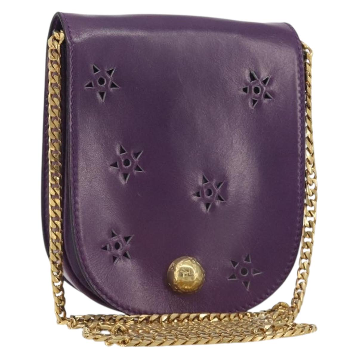 CELINE Star Ball Chain Shoulder Bag Leather Purple Gold Auth 193407V