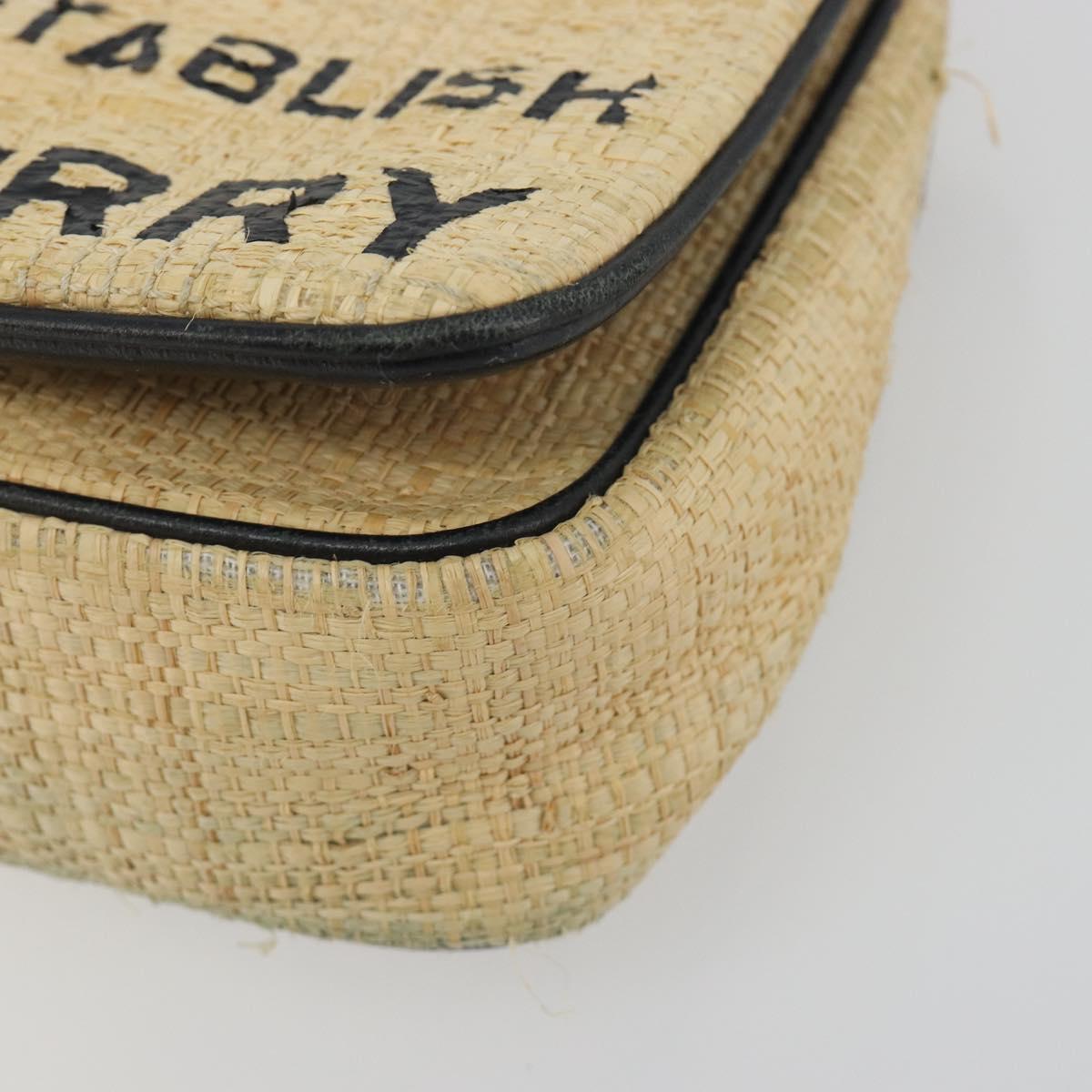 BURBERRY Chain Shoulder Bag Raffia Beige Gold Auth 193413A