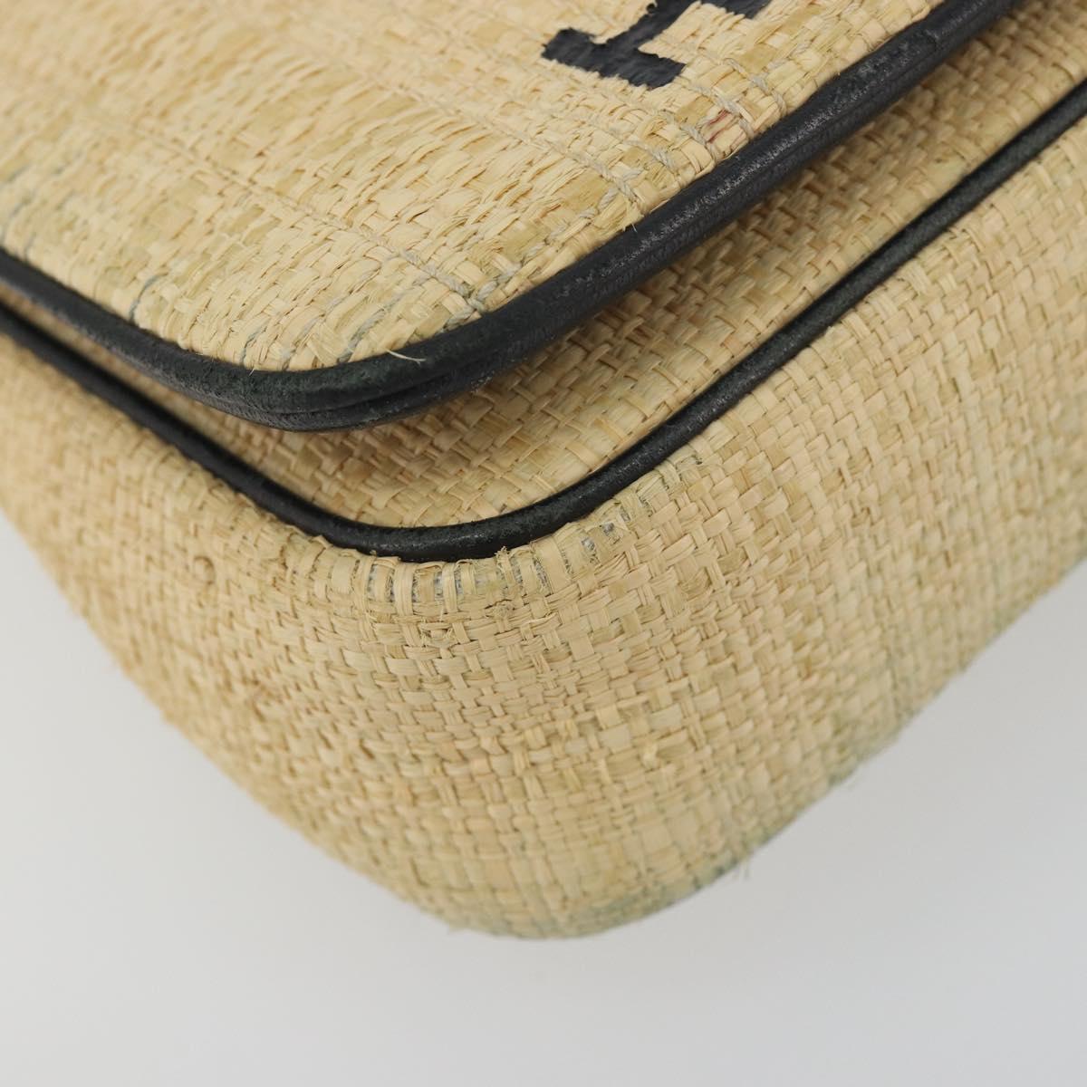 BURBERRY Chain Shoulder Bag Raffia Beige Gold Auth 193413A
