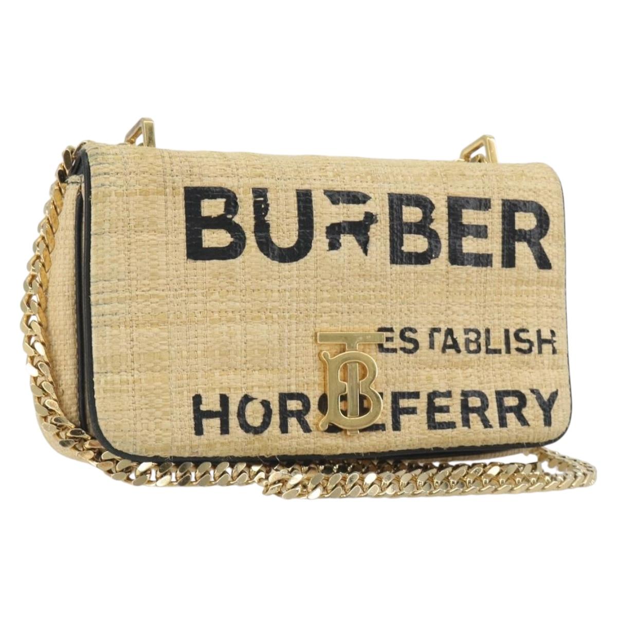 BURBERRY Chain Shoulder Bag Raffia Beige Gold Auth 193413A