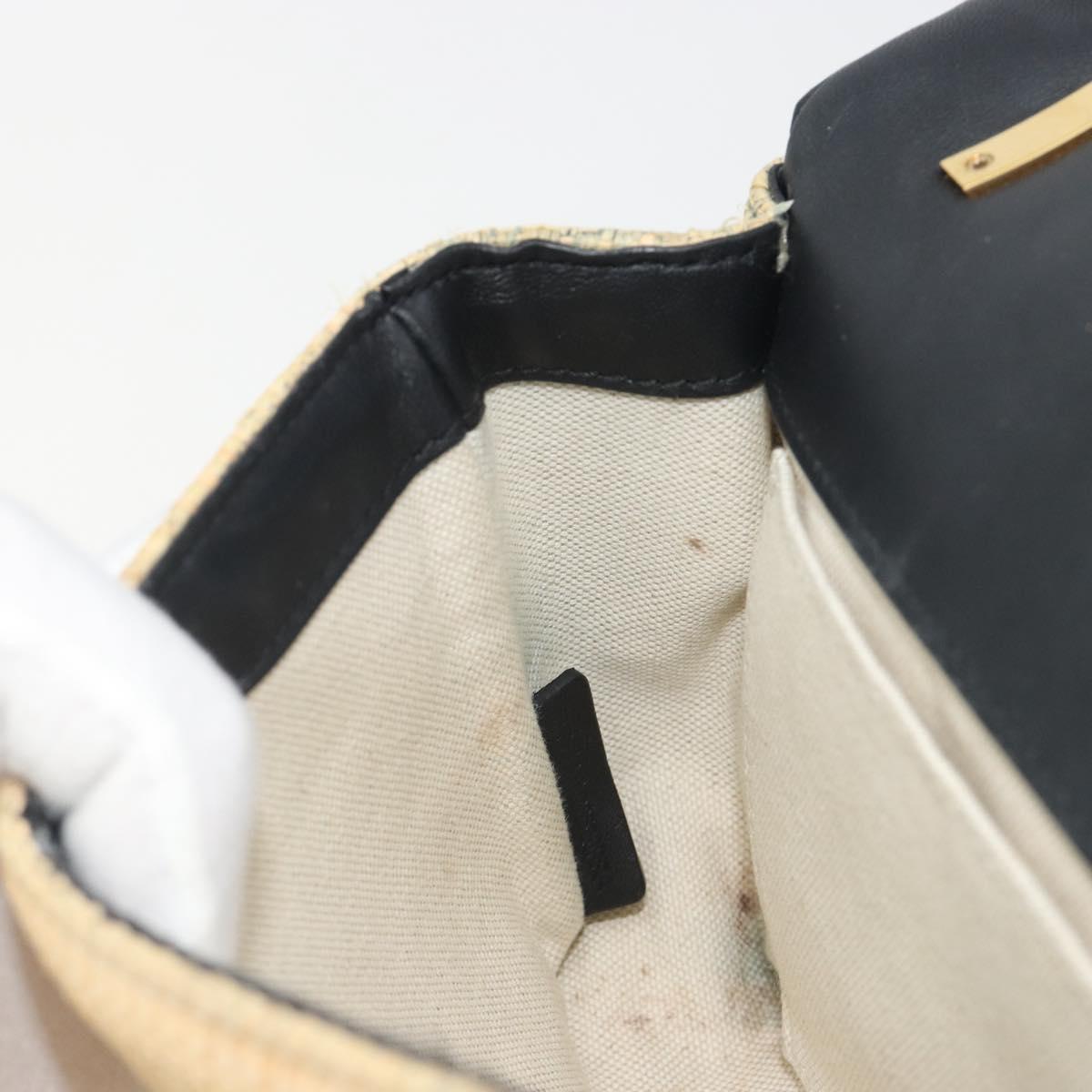 BURBERRY Chain Shoulder Bag Raffia Beige Gold Auth 193413A
