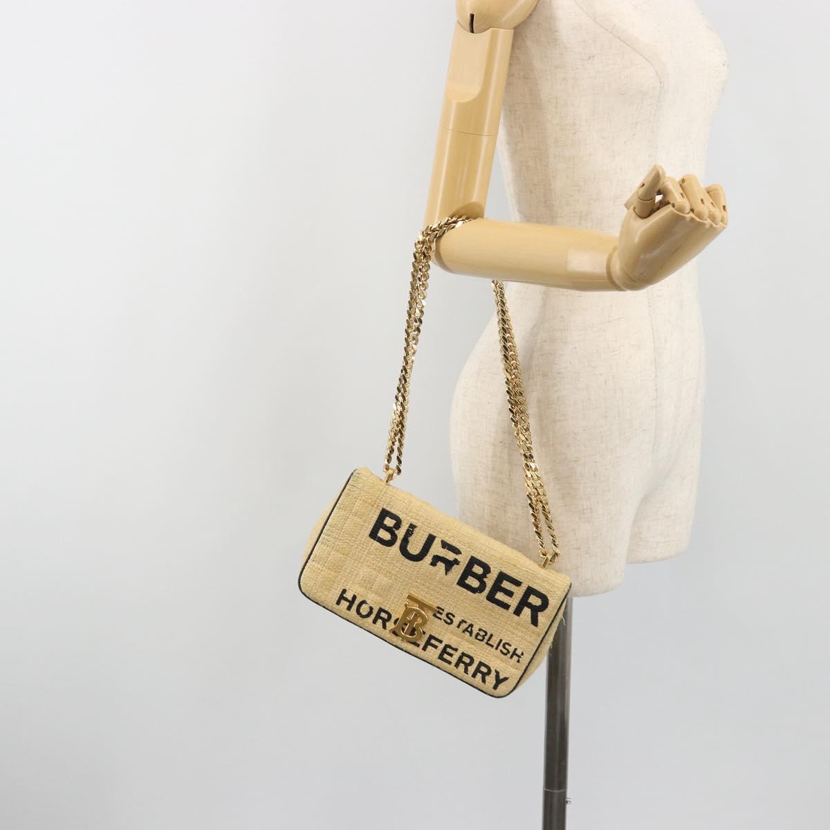 BURBERRY Chain Shoulder Bag Raffia Beige Gold Auth 193413A