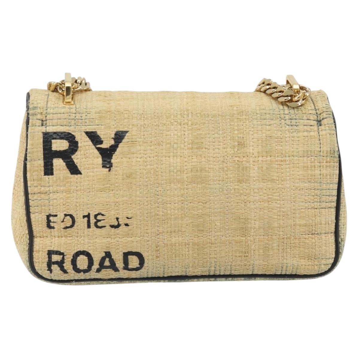 BURBERRY Chain Shoulder Bag Raffia Beige Gold Auth 193413A