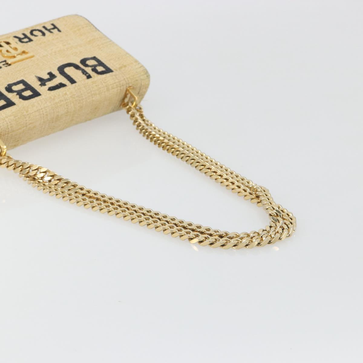 BURBERRY Chain Shoulder Bag Raffia Beige Gold Auth 193413A