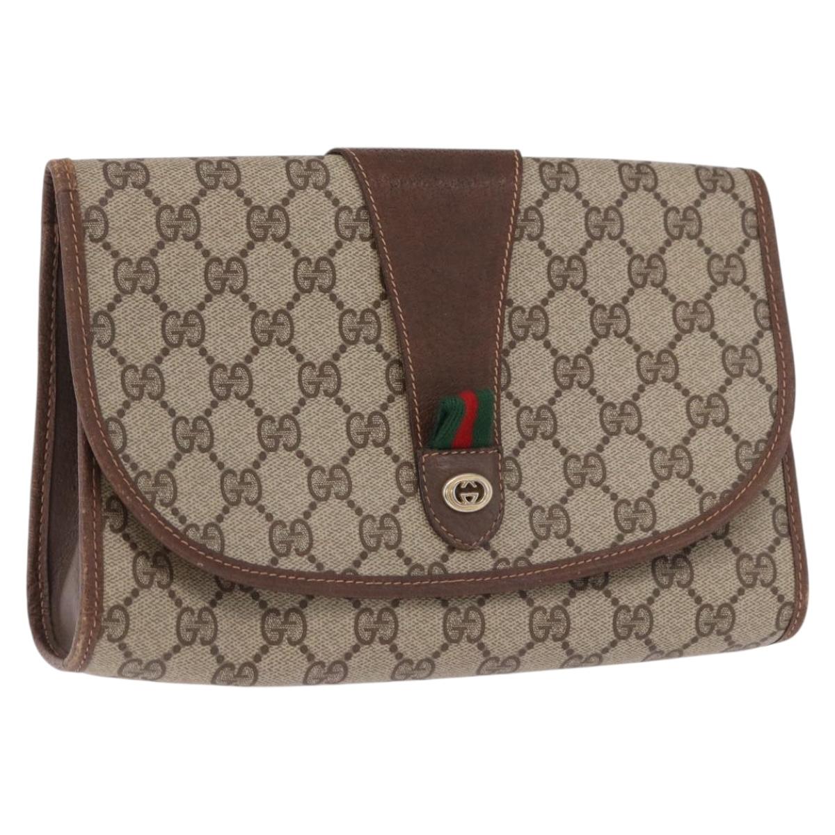 GUCCI GG Supreme Web Sherry Line Bag PVC Beige Gold 156 01 030 Auth 193414