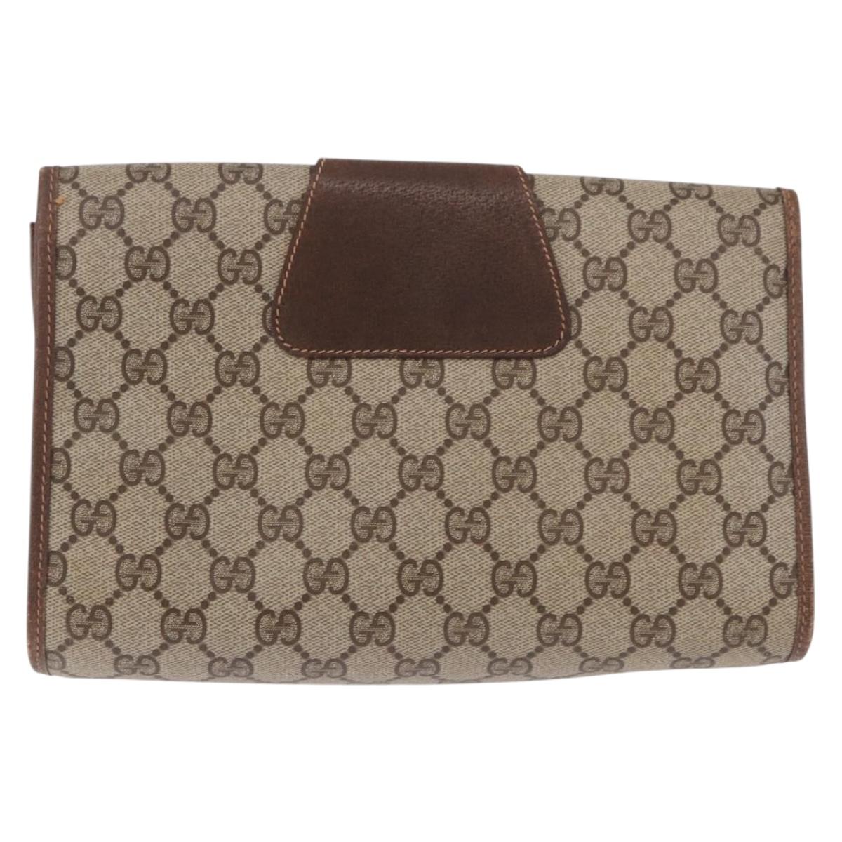 GUCCI GG Supreme Web Sherry Line Bag PVC Beige Gold 156 01 030 Auth 193414